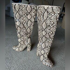 Snakeskin Pattern Knee-High Boots